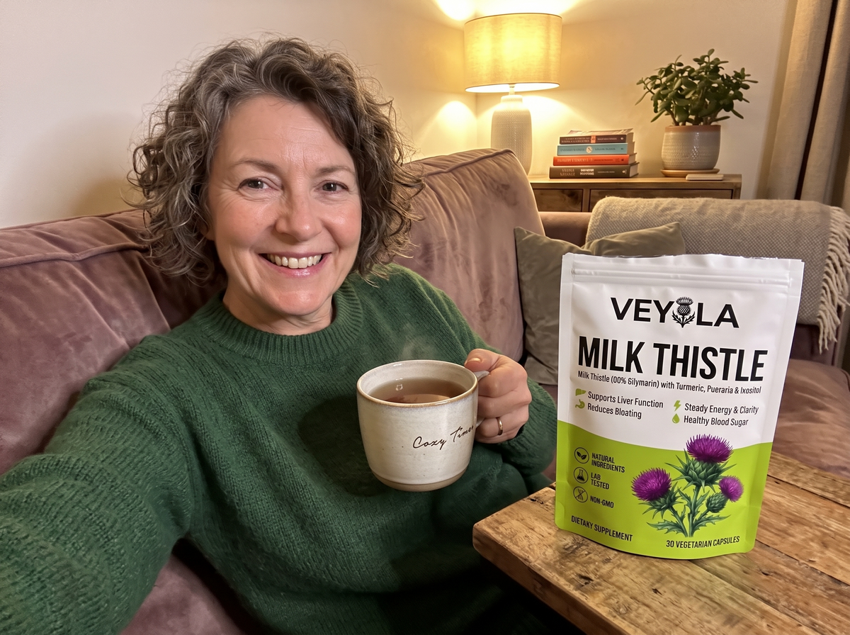 Woman relaxed on the sofa in the evening with tea