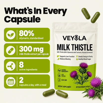 What is in every Veyola capsule: 80% silymarin and 300 mg milk thistle extract