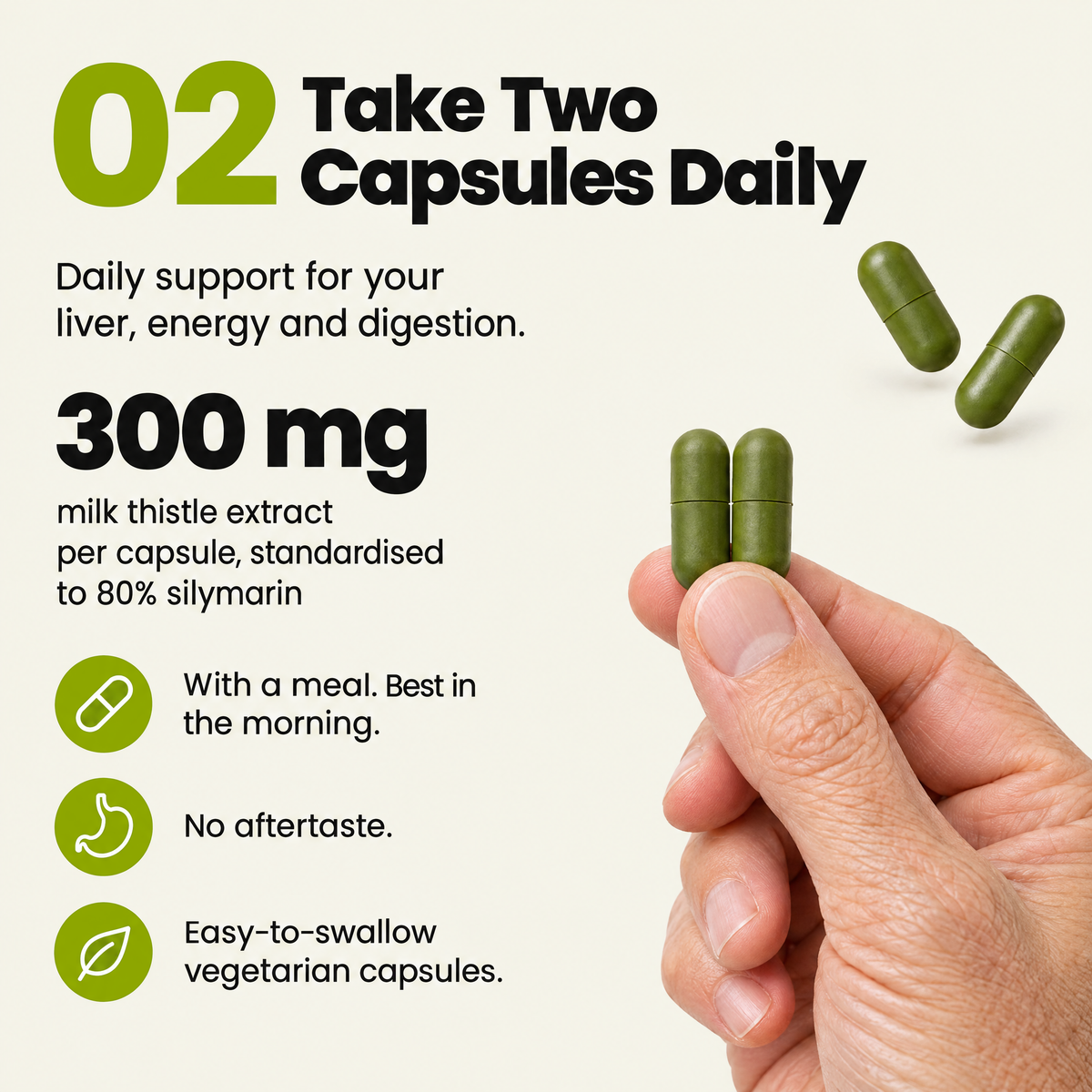 How to take Veyola: two capsules daily with a meal