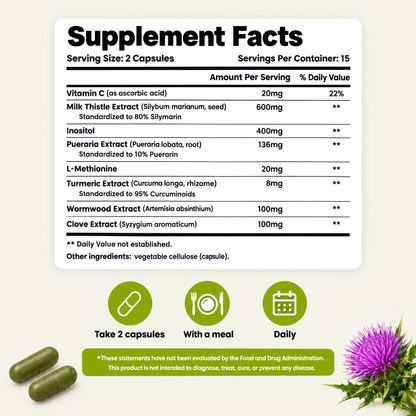 Veyola Supplement Facts: serving size 2 capsules, 15 servings per container